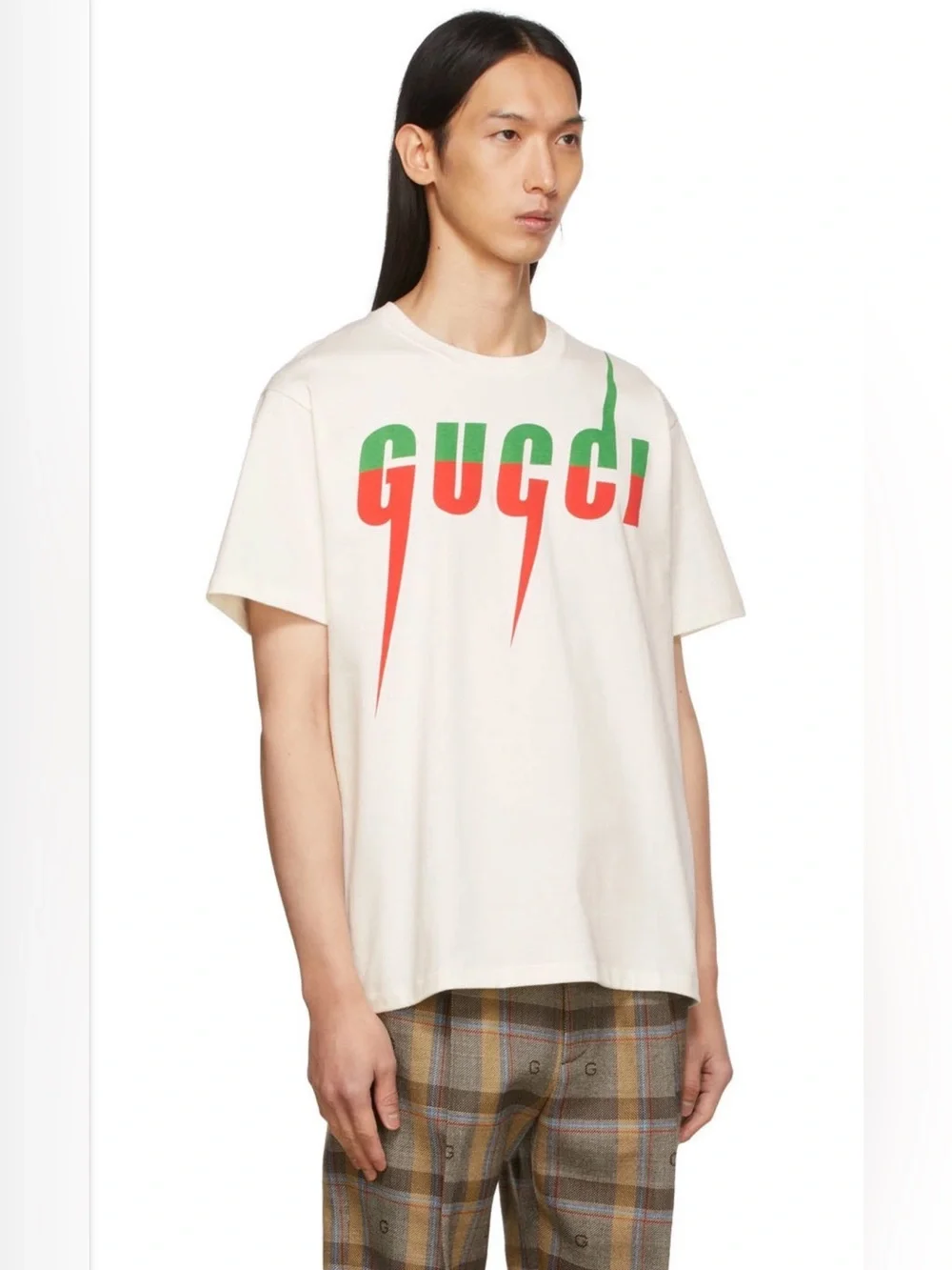 Gucci NWT Cream Short Sleeve Tee with Red and Green Logo